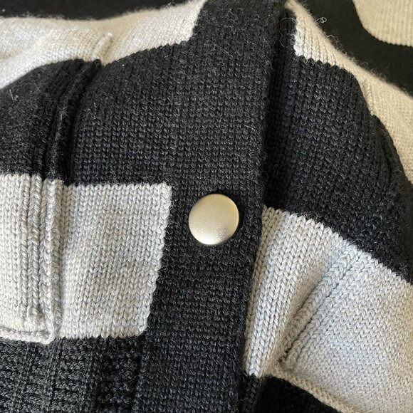 Saint James Wool Black Gray Sailor Stripe Fisherman Cardigan Sweater Size US 12 - Picture 11 of 16